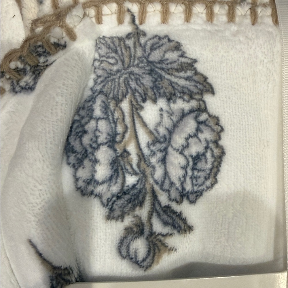 Laura Ashley Cream and Blue Floral Plush Reversible Throw - Picture 4 of 8